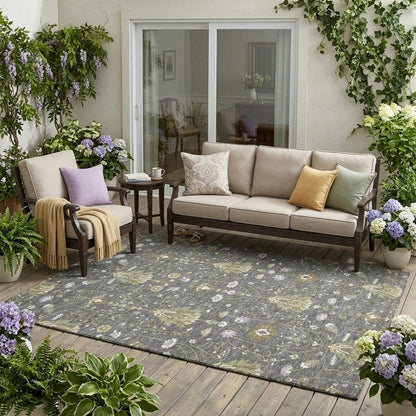5' X 8' Gray And Graphite Oriental Washable Indoor Outdoor Area Rug HomeRoots
