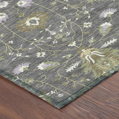 8' Gray And Graphite Round Oriental Washable Indoor Outdoor Area Rug HomeRoots