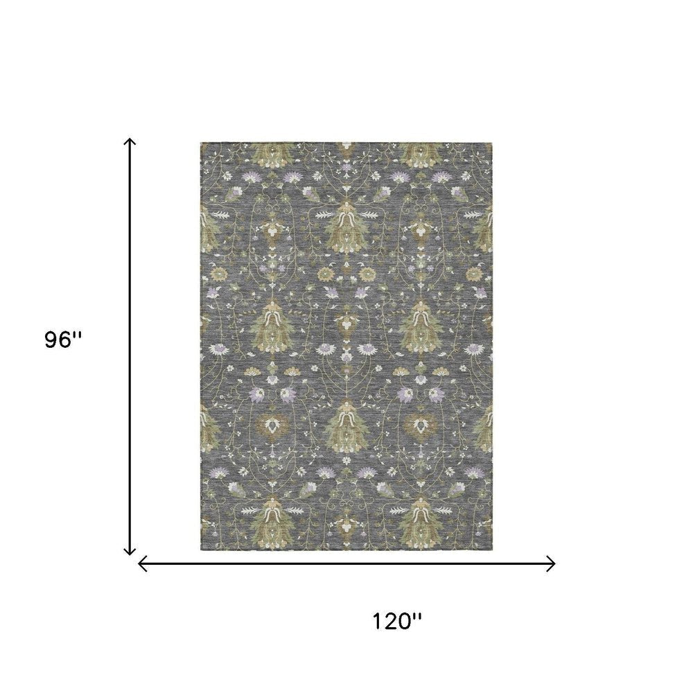 8' X 10' Gray And Graphite Oriental Washable Indoor Outdoor Area Rug HomeRoots