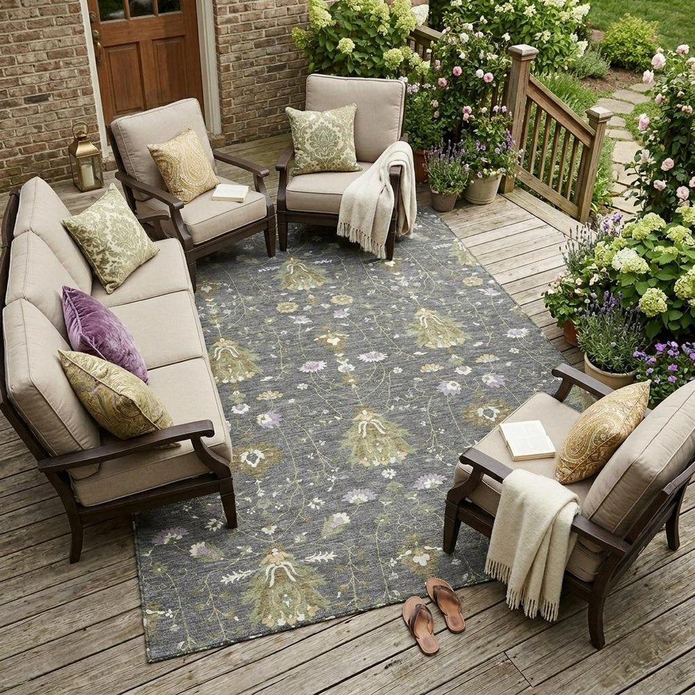 8' X 10' Gray And Graphite Oriental Washable Indoor Outdoor Area Rug — view 6