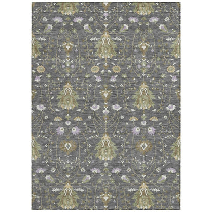 8' X 10' Gray And Graphite Oriental Washable Indoor Outdoor Area Rug