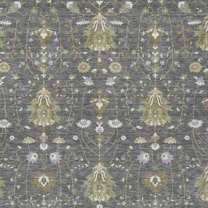 8' X 10' Gray And Graphite Oriental Washable Indoor Outdoor Area Rug
