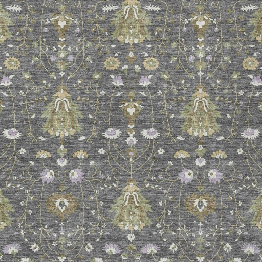 8' X 10' Gray And Graphite Oriental Washable Indoor Outdoor Area Rug