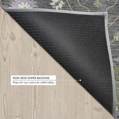 8' X 10' Gray And Graphite Oriental Washable Indoor Outdoor Area Rug