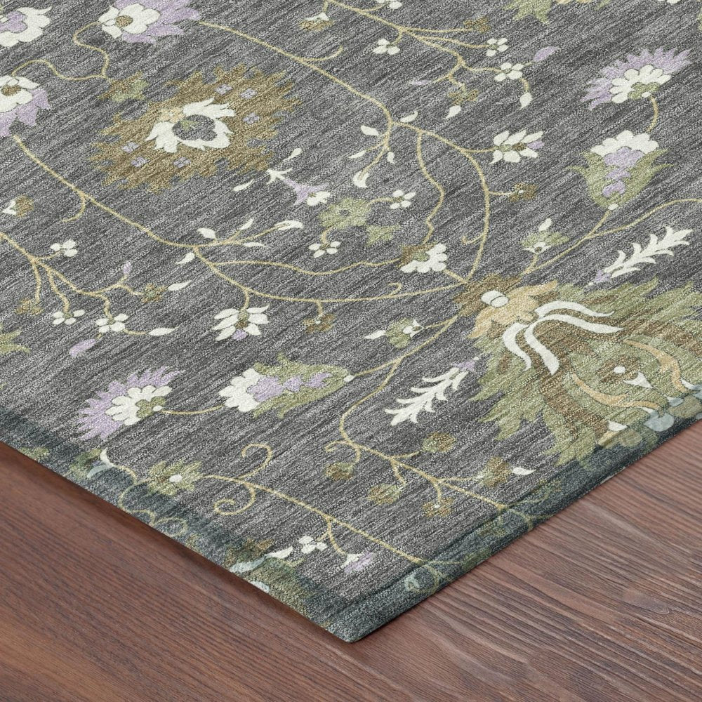 8' X 10' Gray And Graphite Oriental Washable Indoor Outdoor Area Rug — view 2