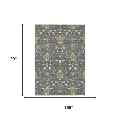 10' X 14' Gray And Graphite Oriental Washable Indoor Outdoor Area Rug HomeRoots