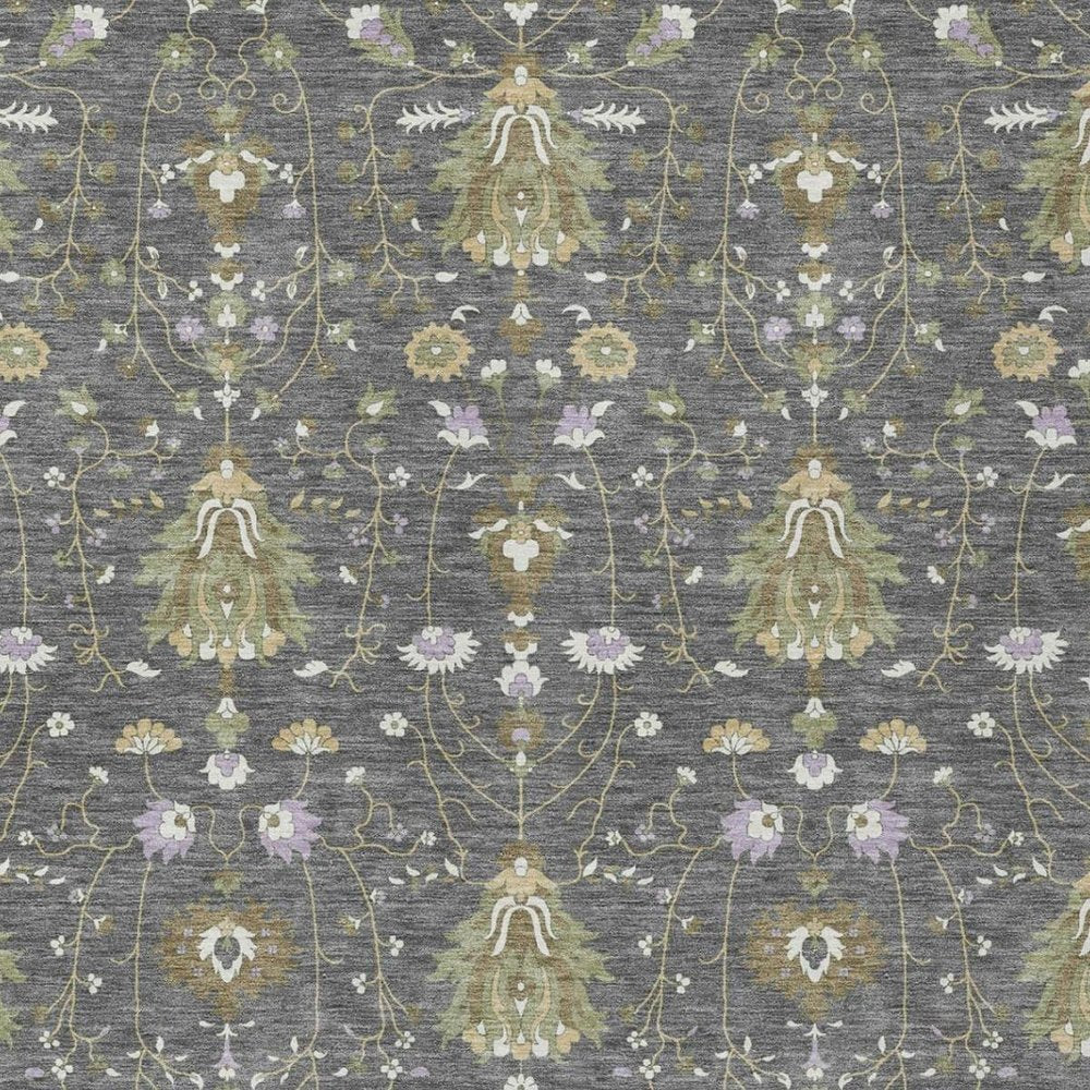 10' X 14' Gray And Graphite Oriental Washable Indoor Outdoor Area Rug