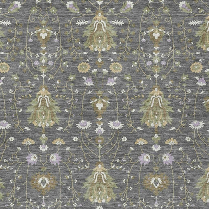 10' X 14' Gray And Graphite Oriental Washable Indoor Outdoor Area Rug