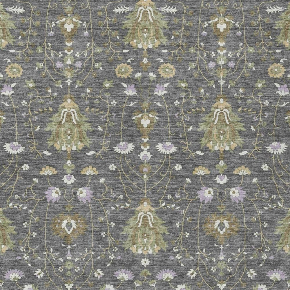 10' X 14' Gray And Graphite Oriental Washable Indoor Outdoor Area Rug