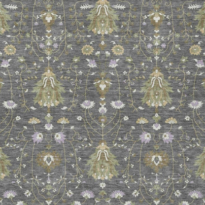 10' X 14' Gray And Graphite Oriental Washable Indoor Outdoor Area Rug