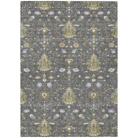 10' X 14' Gray And Graphite Oriental Washable Indoor Outdoor Area Rug