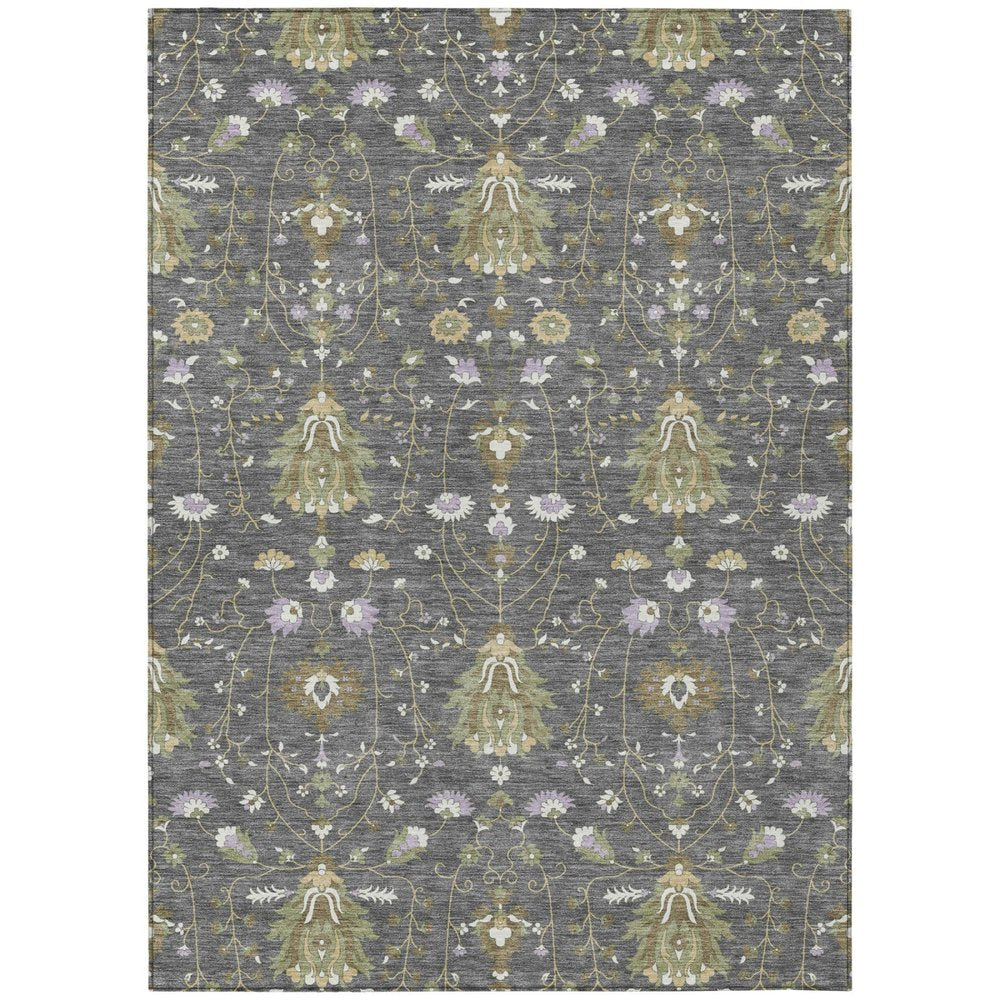 10' X 14' Gray And Graphite Oriental Washable Indoor Outdoor Area Rug HomeRoots