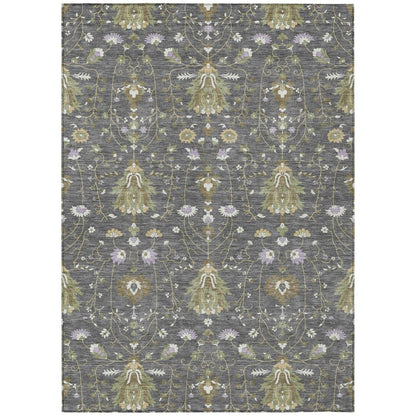 10' X 14' Gray And Graphite Oriental Washable Indoor Outdoor Area Rug HomeRoots