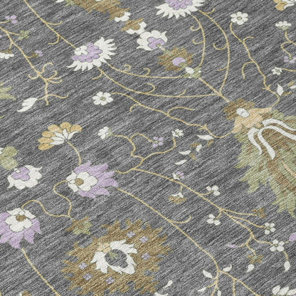 10' X 14' Gray And Graphite Oriental Washable Indoor Outdoor Area Rug HomeRoots