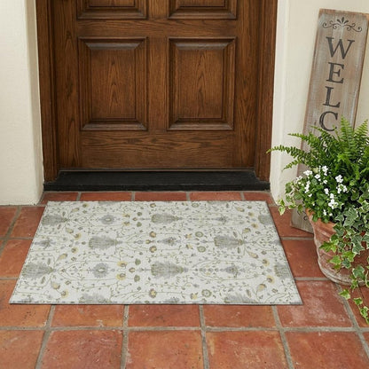 3' X 5' Ivory And Silver Oriental Washable Indoor Outdoor Area Rug HomeRoots