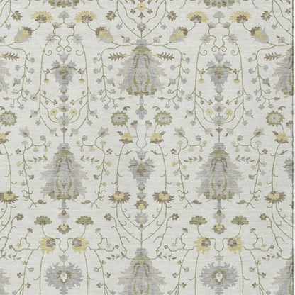 3' X 5' Ivory And Silver Oriental Washable Indoor Outdoor Area Rug
