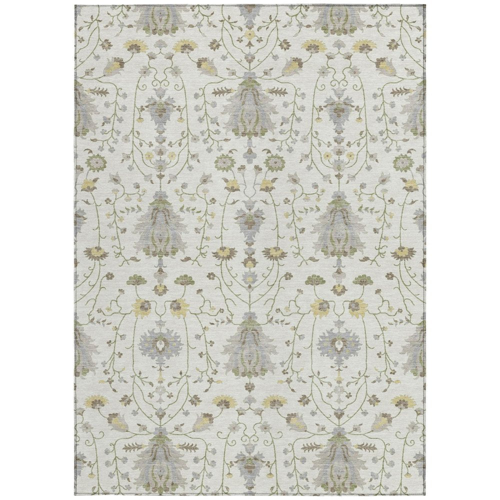 3' X 5' Ivory And Silver Oriental Washable Indoor Outdoor Area Rug — view 9
