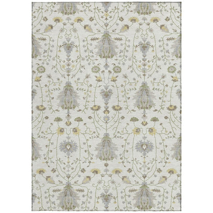 3' X 5' Ivory And Silver Oriental Washable Indoor Outdoor Area Rug