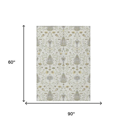 5' X 8' Ivory And Silver Oriental Washable Indoor Outdoor Area Rug HomeRoots