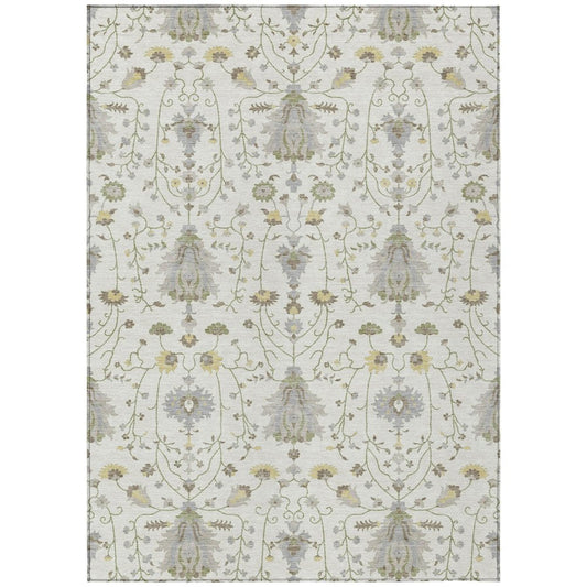 5' X 8' Ivory And Silver Oriental Washable Indoor Outdoor Area Rug