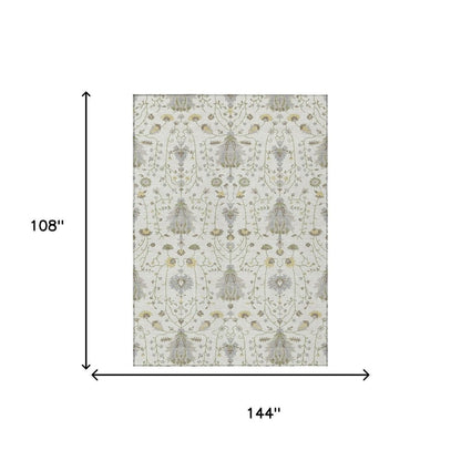 9' X 12' Ivory And Silver Oriental Washable Indoor Outdoor Area Rug HomeRoots