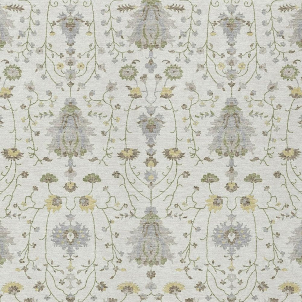 9' X 12' Ivory And Silver Oriental Washable Indoor Outdoor Area Rug