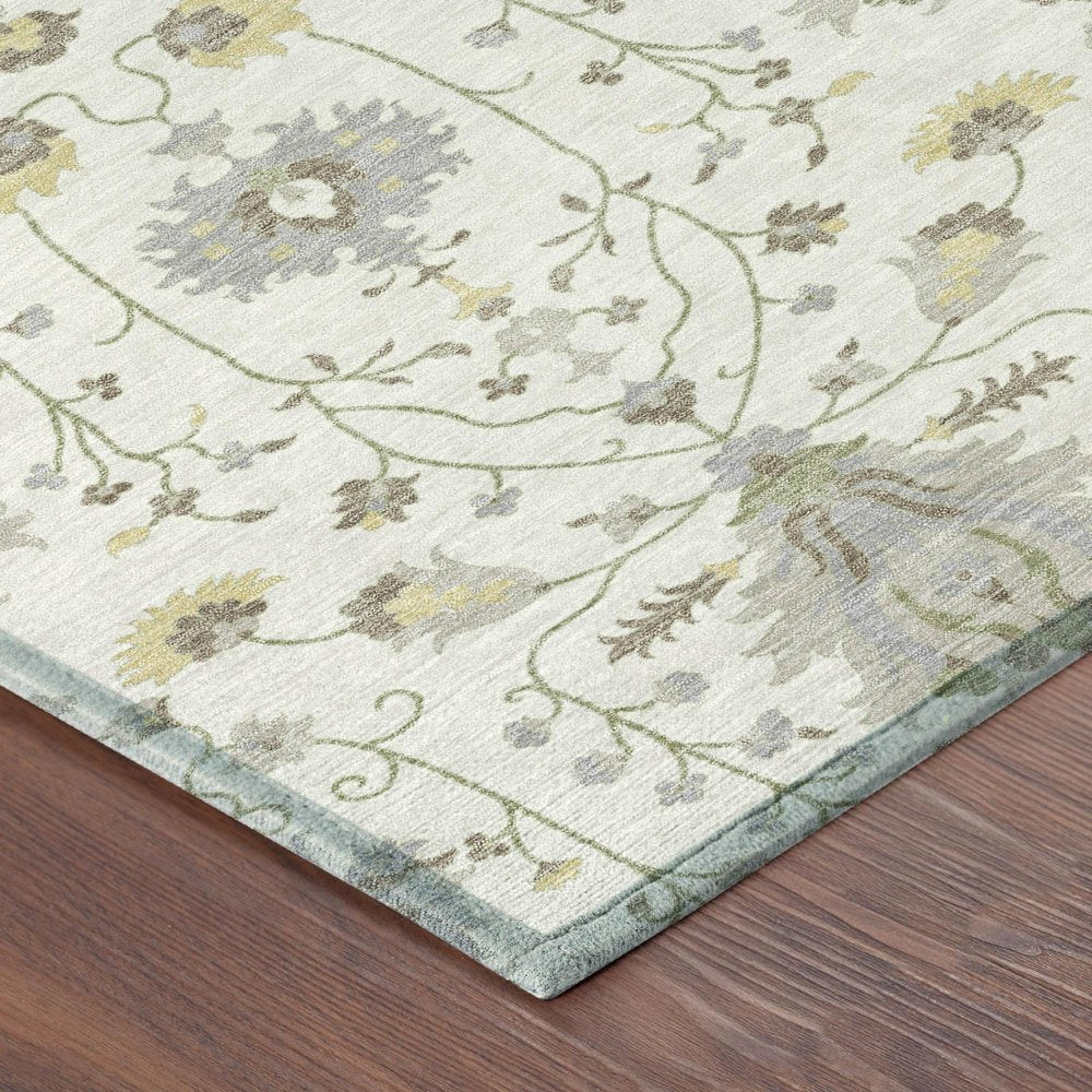 9' X 12' Ivory And Silver Oriental Washable Indoor Outdoor Area Rug