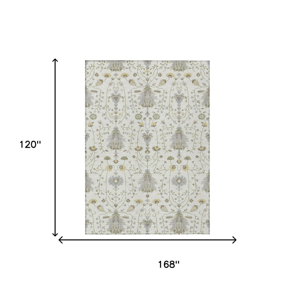 10' X 14' Ivory And Silver Oriental Washable Indoor Outdoor Area Rug — view 4