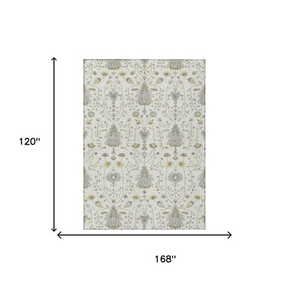 10' X 14' Ivory And Silver Oriental Washable Indoor Outdoor Area Rug HomeRoots