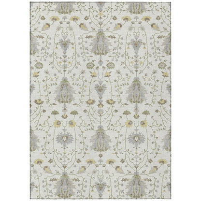 10' X 14' Ivory And Silver Oriental Washable Indoor Outdoor Area Rug HomeRoots
