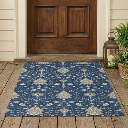 3' X 5' Navy Blue And Blue Oriental Washable Indoor Outdoor Area Rug HomeRoots