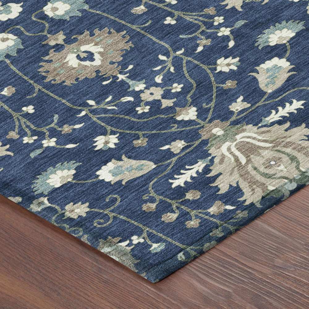 3' X 5' Navy Blue And Blue Oriental Washable Indoor Outdoor Area Rug HomeRoots