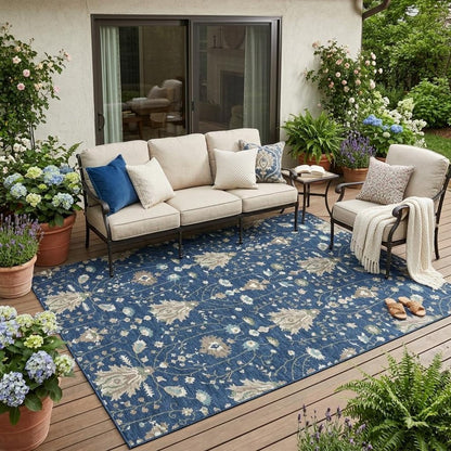 5' X 8' Navy Blue And Blue Oriental Washable Indoor Outdoor Area Rug HomeRoots