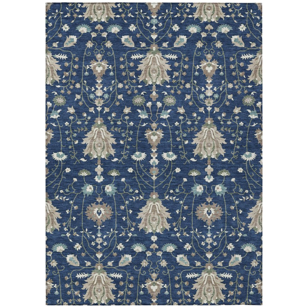 5' X 8' Navy Blue And Blue Oriental Washable Indoor Outdoor Area Rug HomeRoots