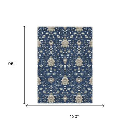 8' X 10' Navy Blue And Blue Oriental Washable Indoor Outdoor Area Rug HomeRoots