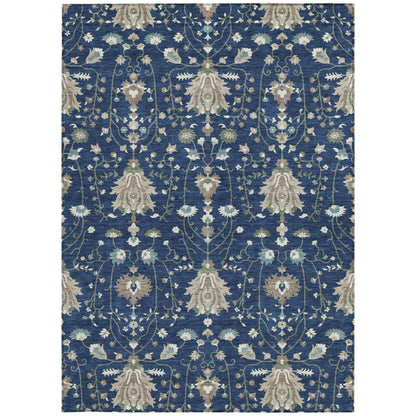 8' X 10' Navy Blue And Blue Oriental Washable Indoor Outdoor Area Rug