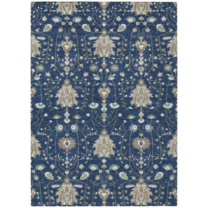 8' X 10' Navy Blue And Blue Oriental Washable Indoor Outdoor Area Rug HomeRoots