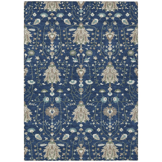 8' X 10' Navy Blue And Blue Oriental Washable Indoor Outdoor Area Rug