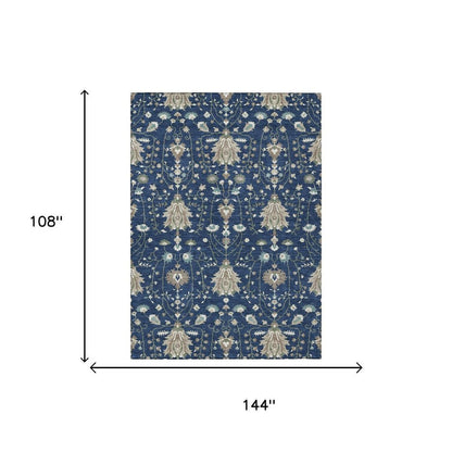 9' X 12' Navy Blue And Blue Oriental Washable Indoor Outdoor Area Rug HomeRoots