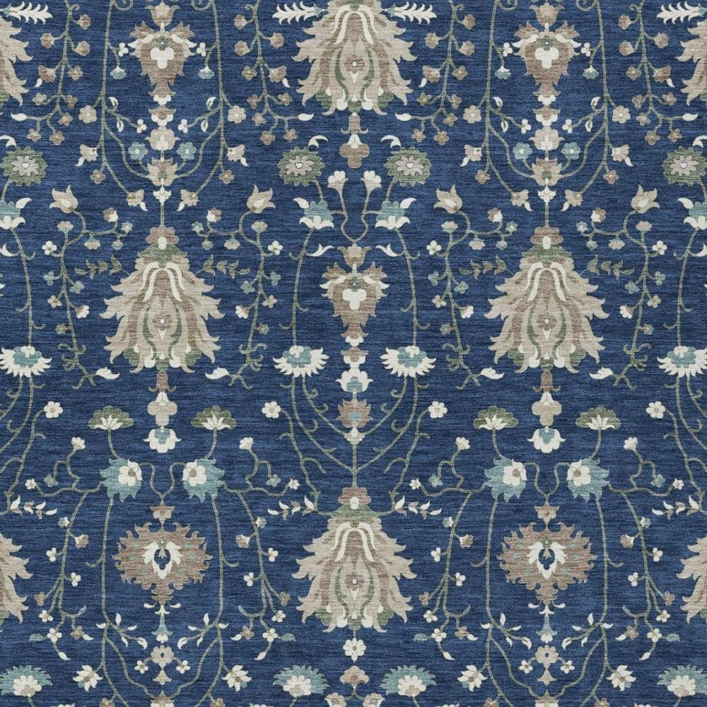 9' X 12' Navy Blue And Blue Oriental Washable Indoor Outdoor Area Rug