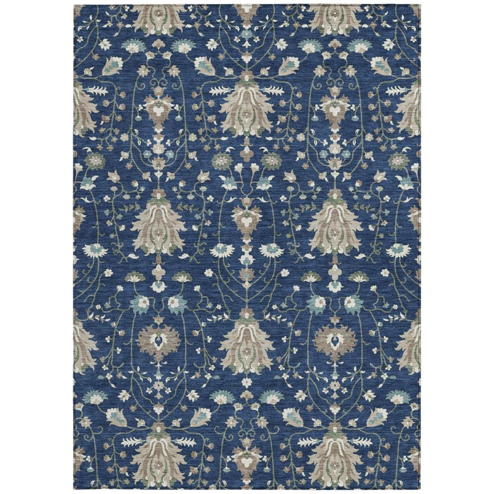 9' X 12' Navy Blue And Blue Oriental Washable Indoor Outdoor Area Rug — view 9