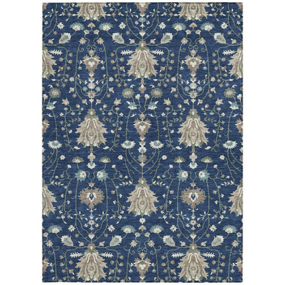 9' X 12' Navy Blue And Blue Oriental Washable Indoor Outdoor Area Rug