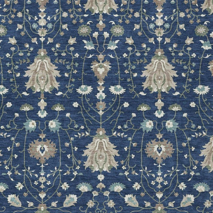 9' X 12' Navy Blue And Blue Oriental Washable Indoor Outdoor Area Rug