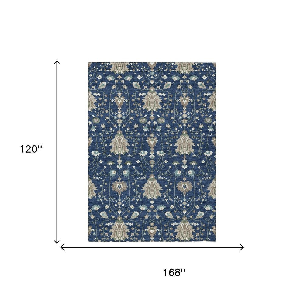 10' X 14' Navy Blue And Blue Oriental Washable Indoor Outdoor Area Rug — view 4