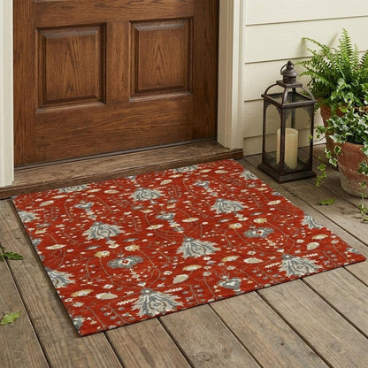 3' X 5' Red And Beige Oriental Washable Indoor Outdoor Area Rug HomeRoots