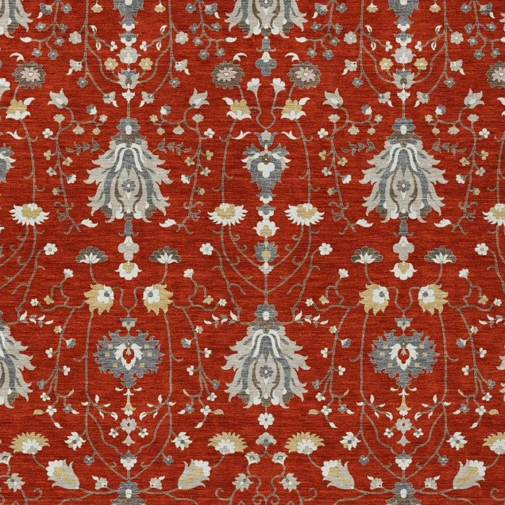 3' X 5' Red And Beige Oriental Washable Indoor Outdoor Area Rug — view 8