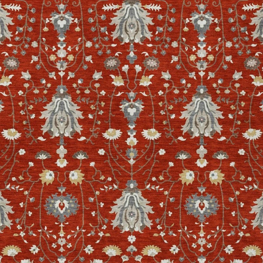 3' X 5' Red And Beige Oriental Washable Indoor Outdoor Area Rug — view 9