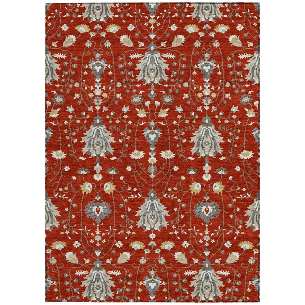 3' X 5' Red And Beige Oriental Washable Indoor Outdoor Area Rug