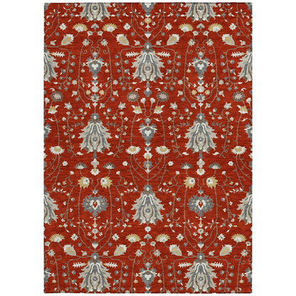 3' X 5' Red And Beige Oriental Washable Indoor Outdoor Area Rug