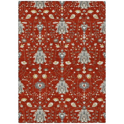 3' X 5' Red And Beige Oriental Washable Indoor Outdoor Area Rug HomeRoots